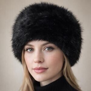 Vintage-Inspired Black Faux Fur Winter Hat Fleece Lined Cozy Warm unbranded